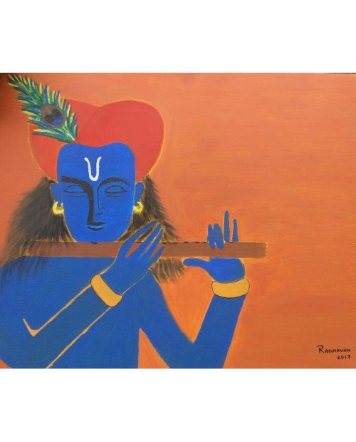 Blissful Krishna  - Acrylic on canvas - Raghavan Rajaram